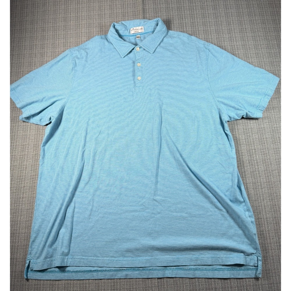 Peter Millar‎ Crown Soft Biscayne Polo Shirt Mens 2XL Blue Cotton High Low Hem